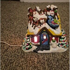 VTG Lighthouse Christmas Santa "Upon The House Top" Reindeer By Plaster Craft